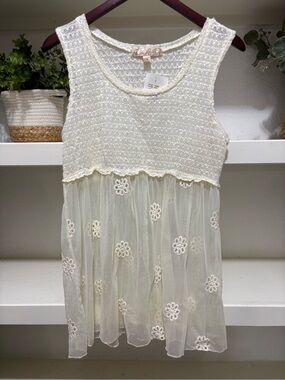 Penelope Cream Lace Knit & Floral Tulle Camisole Tank